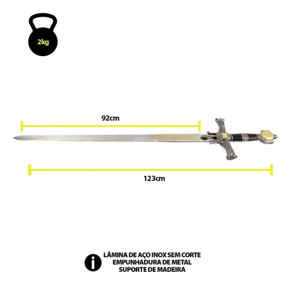 Espada Templária Rei Davi Salomão Cabo Preto Com Suporte