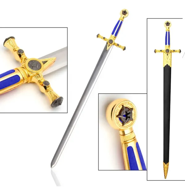 Espada Medieval Maçônica Azul Com Suporte