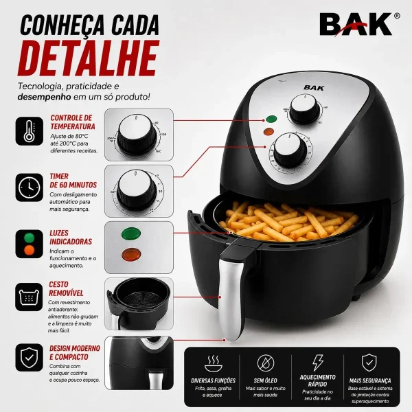 Air Fryer  4l 1400w Fritadeira Elétrica Sem Óleo