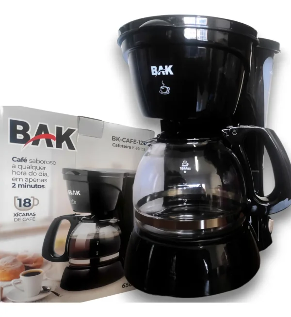 Cafeteira Elétrica Bak 650w Jarra De Vidro 18 Xícaras Cor Preto