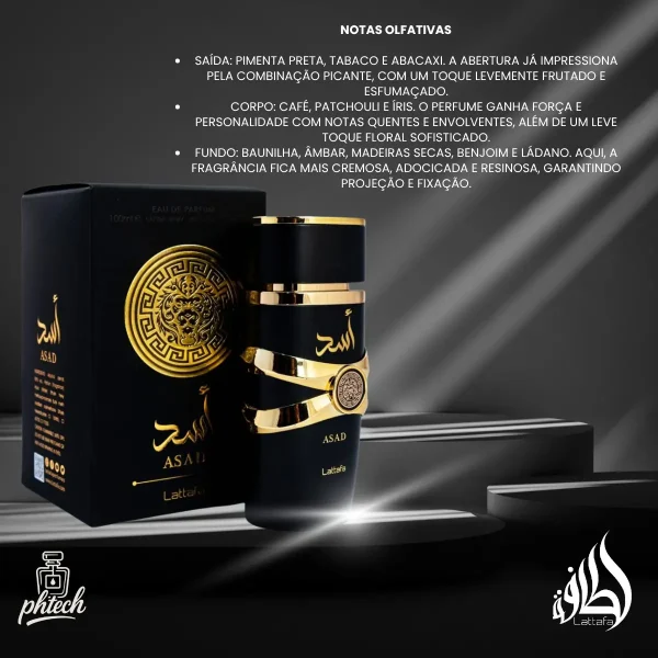 Perfume Árabe Asad Black Preto Lattafa Edp 100ml Masculino