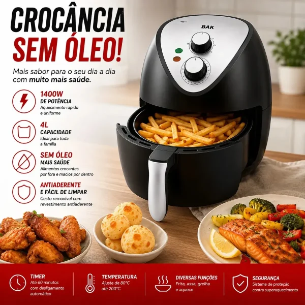 Air Fryer  4l 1400w Fritadeira Elétrica Sem Óleo