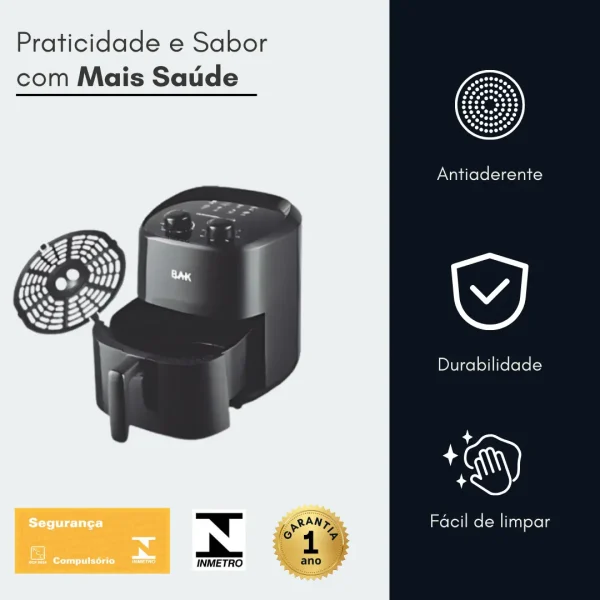 Air Fryer 3,5 Lt Fritadeira Eletrica Sem Óleo Cor Preta