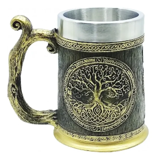 Caneca Árvore Da Vida Alça Medieval Viking Inox