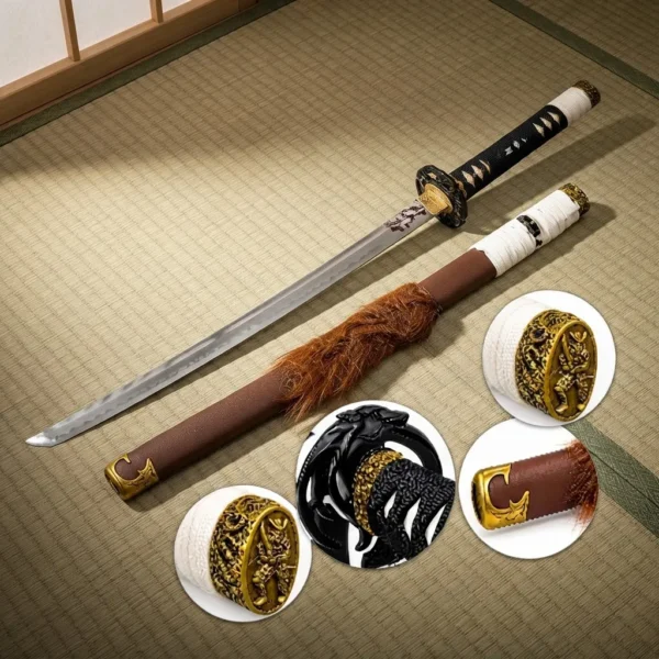 Katana Do Lobo Solitário Com Detalhe Autêntico Pelo De Lobo