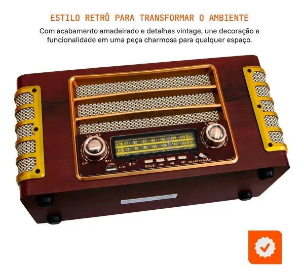 Rádio Am Fm Retro Vintage Antigo Mp3 Usb Pen Drive Bivolt