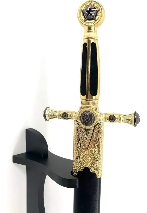 Espada Medieval Maçonica Preta Com Bainha E Suporte