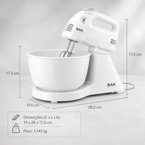 Batedeira Elétrica  300w 5 Velocidades Capacidade  2,5 LT