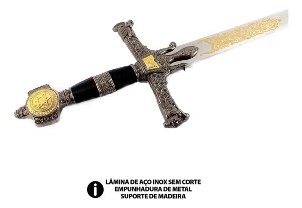 Espada Templária Rei Davi Salomão Cabo Preto Com Suporte