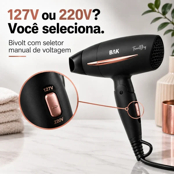 Secador De Cabelo Dobrável Bivolt 1250w Portátil