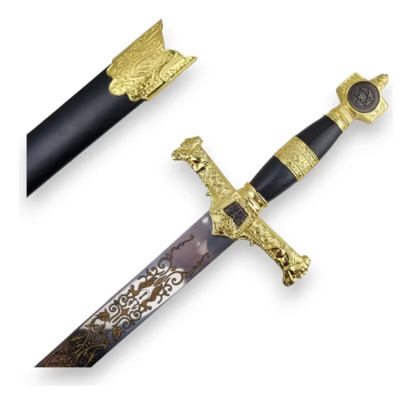 Espada Rei Davi E Salomão Preta Com Ornamentos Dourados