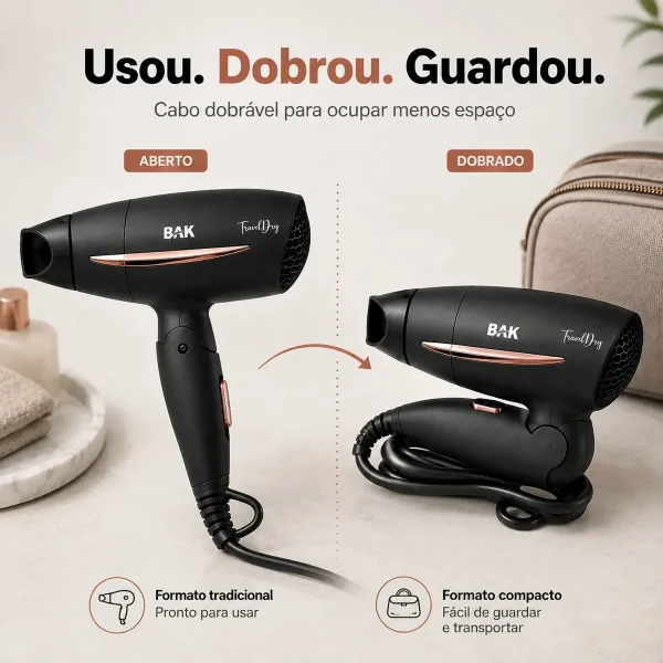 Secador De Cabelo Dobrável Bivolt 1250w Portátil
