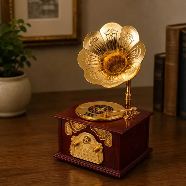 Caixa Decorativa Clássica Em Forma De Gramofone