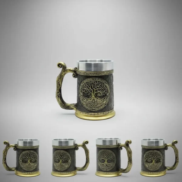 Caneca Árvore Da Vida Alça Medieval Viking Inox