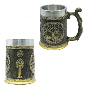 Caneca Árvore Da Vida Alça Medieval Viking Inox