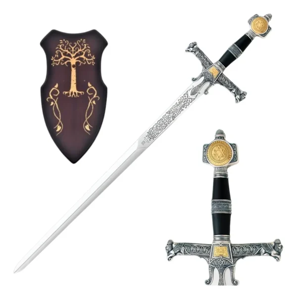 Espada Templária Rei Davi Salomão Cabo Preto Com Suporte