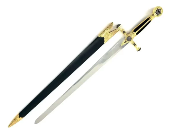 Espada Medieval Maçonica Preta Com Bainha E Suporte
