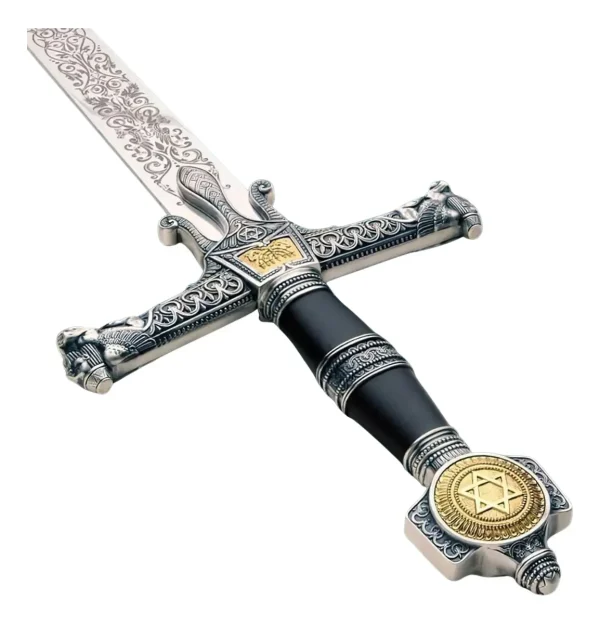 Espada Templária Rei Davi Salomão Cabo Preto Com Suporte