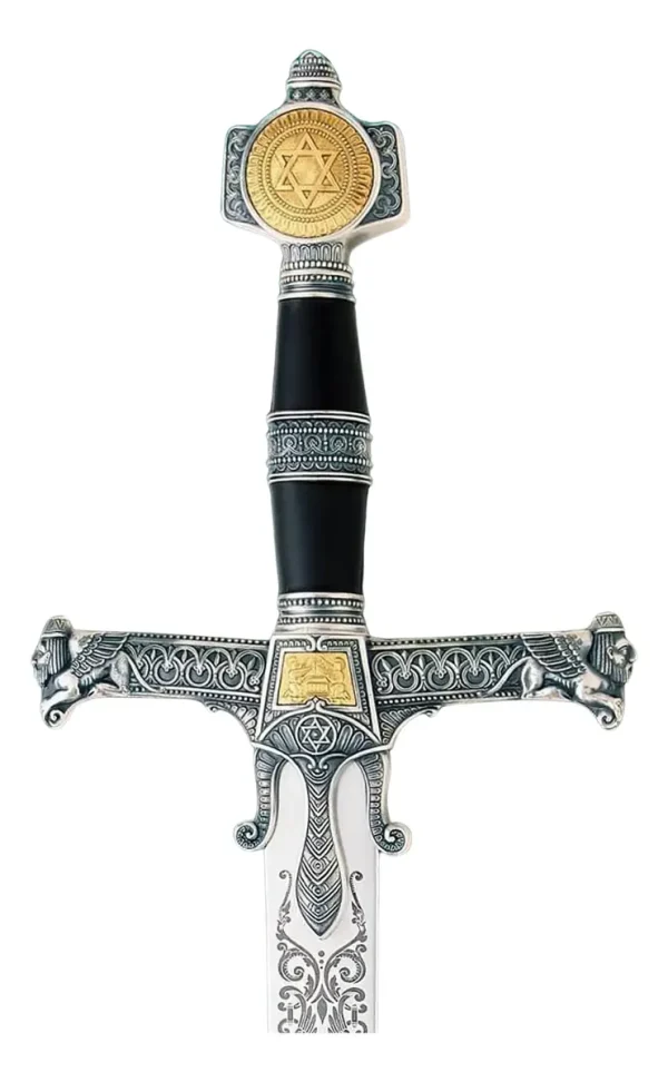 Espada Templária Rei Davi Salomão Cabo Preto Com Suporte