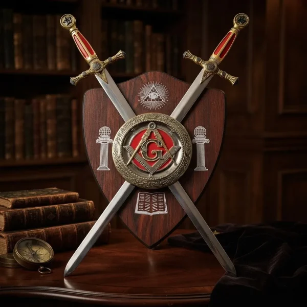 Maçonaria Brasão Com 2 Espadas E Suporte De Parede