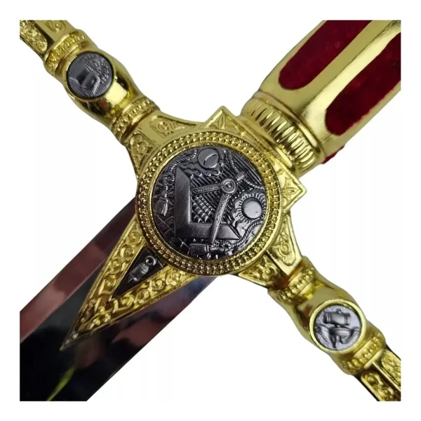Espada Medieval Maçonaria Vermelha Com Suporte Parede