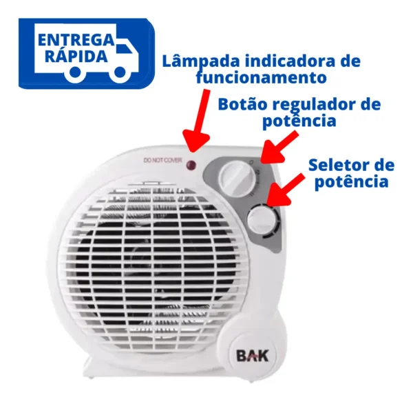 Aquecedor De Ar Elétrico Portátil 2 Em 1 Ventilação Inverno
