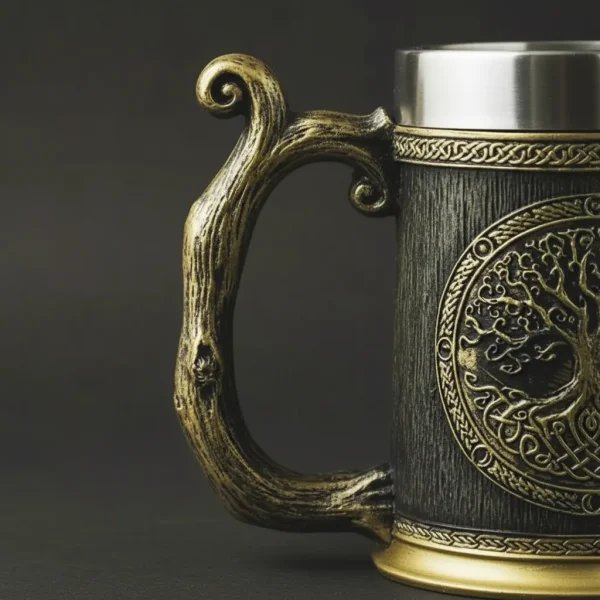 Caneca Árvore Da Vida Alça Medieval Viking Inox