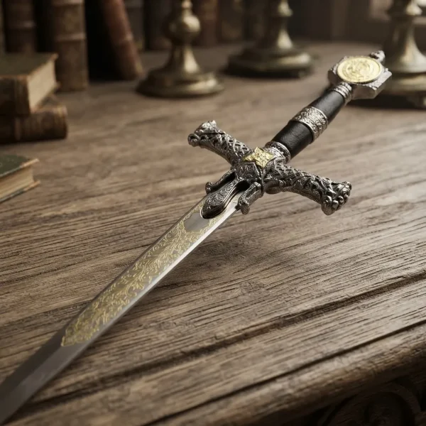 Espada Templária Rei Davi Salomão Cabo Preto Com Suporte