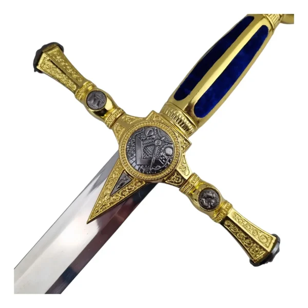 Espada Maçonaria Cabo Azul Em Aço Com Suporte