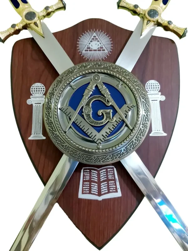 Brasão Símbolo Maçonaria Com 2 Espadas Azul E Suporte