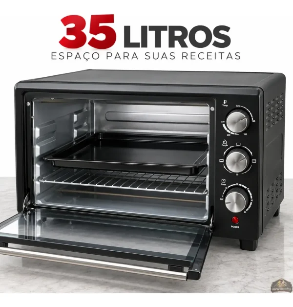 Forno Elétrico Compacto de Bancada 35 Litros 1600W Aquecimento Duplo