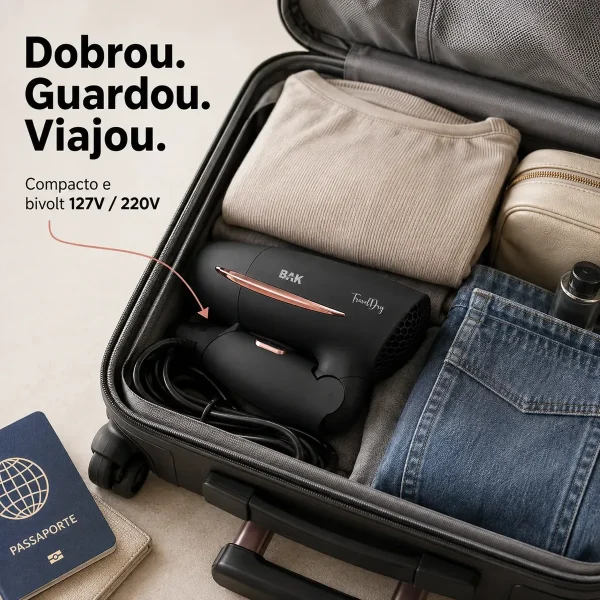 Secador De Cabelo Dobrável Bivolt 1250w Portátil
