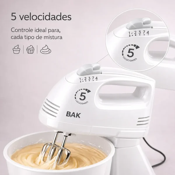 Batedeira Elétrica  300w 5 Velocidades Capacidade  2,5 LT