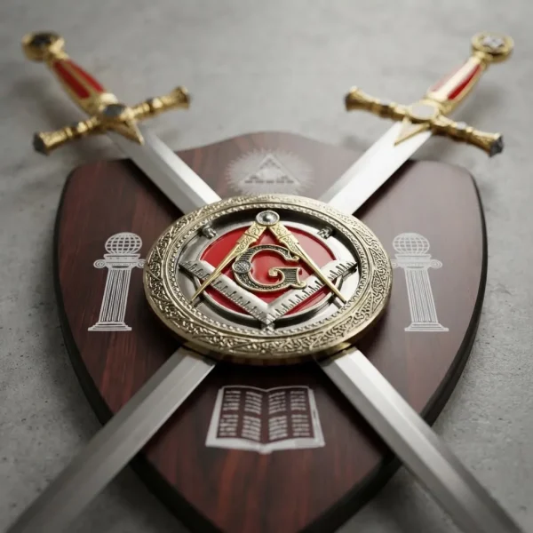 Maçonaria Brasão Com 2 Espadas E Suporte De Parede