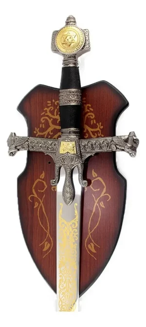 Espada Templária Rei Davi Salomão Cabo Preto Com Suporte