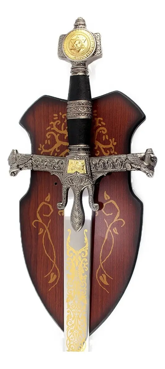 Espada Templária Rei Davi Salomão Cabo Preto Com Suporte