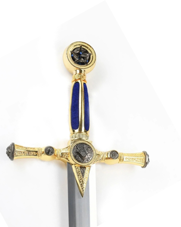 Espada Maçonaria Cabo Azul Em Aço Com Suporte