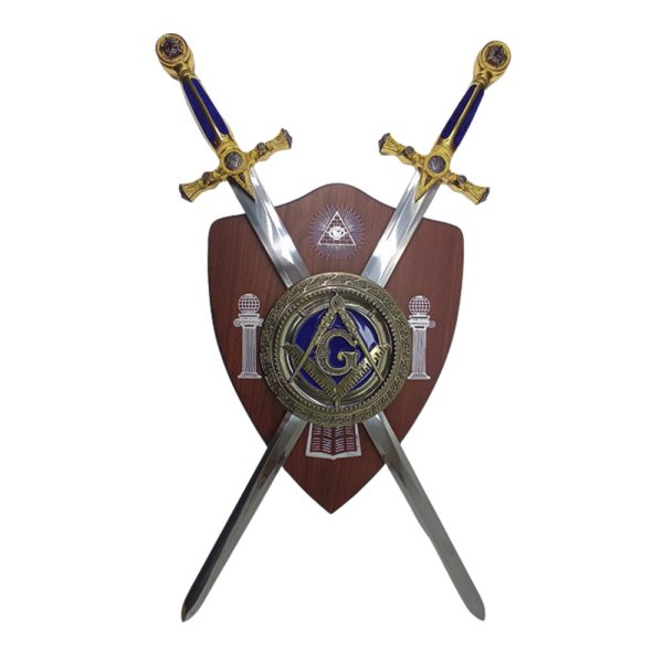 Brasão Símbolo Maçonaria Com 2 Espadas Azul E Suporte