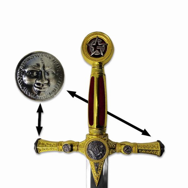 Espada Medieval Maçonaria Vermelha Com Suporte Parede