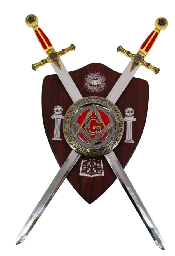 Maçonaria Brasão Com 2 Espadas E Suporte De Parede