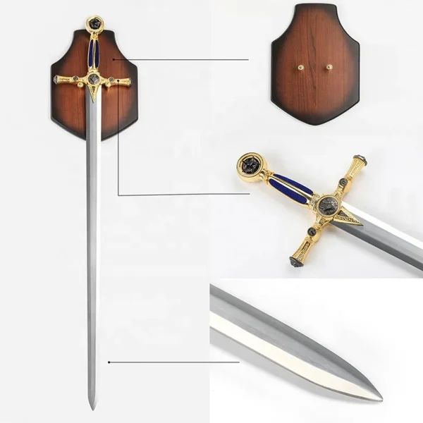 Espada Maçonaria Cabo Azul Em Aço Com Suporte