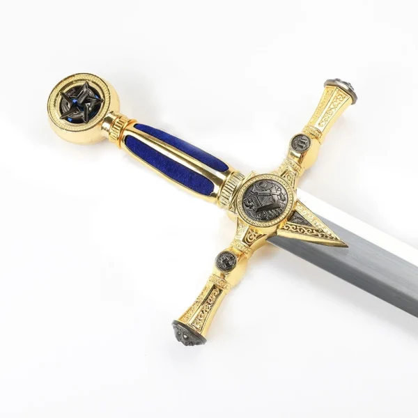 Espada Maçonaria Cabo Azul Em Aço Com Suporte