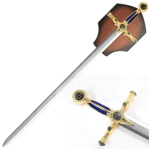 Espada Maçonaria Cabo Azul Em Aço Com Suporte