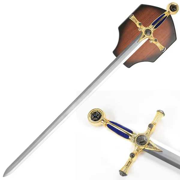 Espada Maçonaria Cabo Azul Em Aço Com Suporte